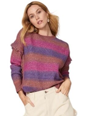 CENTRAL PARK WEST Swift Fringe Sweater Featuring a Multicolor Design